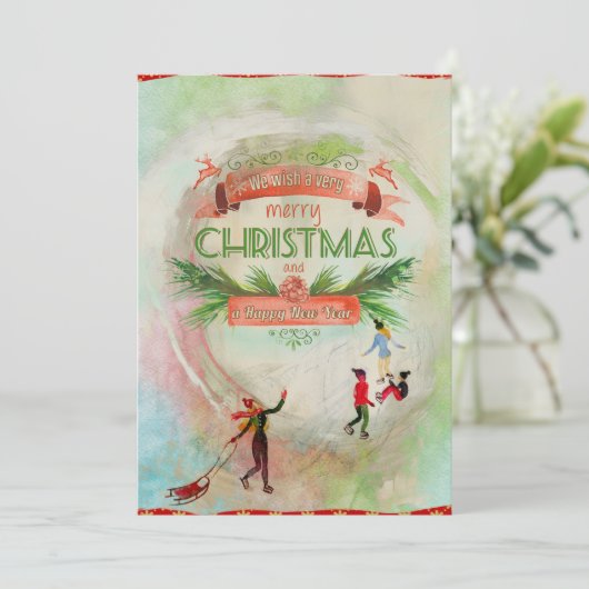 Zeer Vrolijke Kerst Classic Kaart met Schaatsen (Staand voorkant)