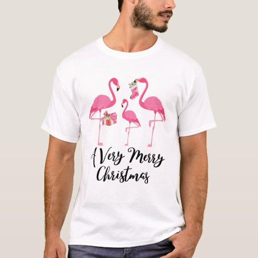 Zeer vrolijke kerstflamingo's vakantiegroet t-shirt (Voorkant)