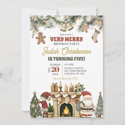 Zeer vrolijke kerstman en elf verjaardagsfeest kaart (Voorkant)