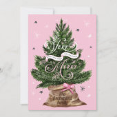 Zeer vrolijke retro  roze kerstboom boog feestdagenkaart (Voorkant)