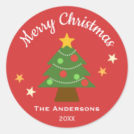 Zeer vrolijke sterrenlicht kerstboom ronde sticker