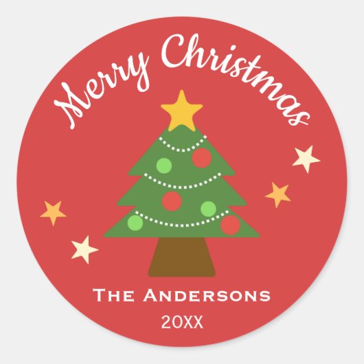 Zeer vrolijke sterrenlicht kerstboom ronde sticker (Voorkant)