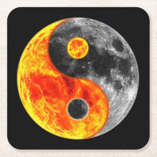 Zeer vun Yin en Yang Sun en Moon Kartonnen Onderzetters