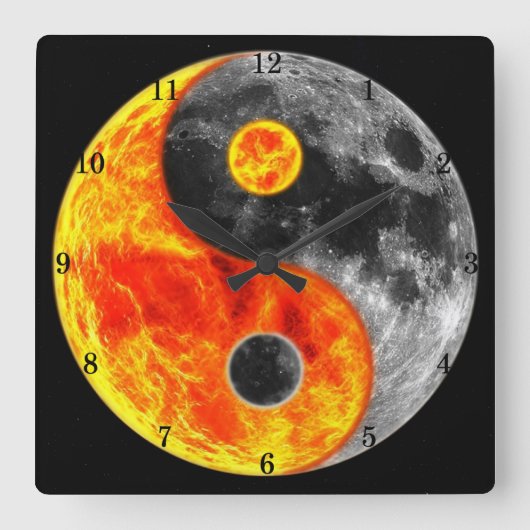 Zeer vun Yin en Yang, Sun en Moon Vierkante Klok (Voorkant)