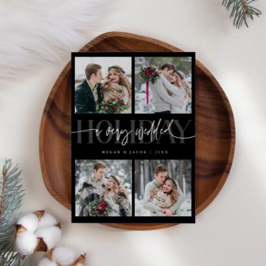 Zeer Wedded Holiday Pas getrouwd Multi Photo Zwart Feestdagenkaart