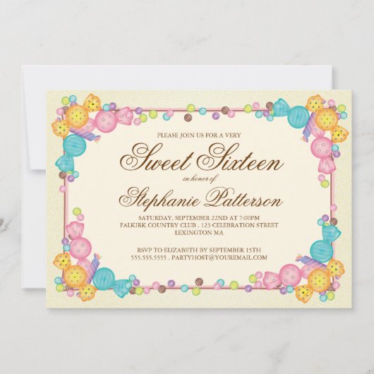 Zeer zoet Snoep Gewaardeerd als zoet zestiende ver Kaart (Voorkant)