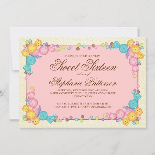 Zeer zoet Snoep Gewaardeerd als zoet zestiende ver Kaart (Voorkant)