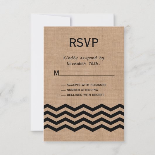 Zeer zwarte Chevrons op Burlap RSVP (Achterkant)