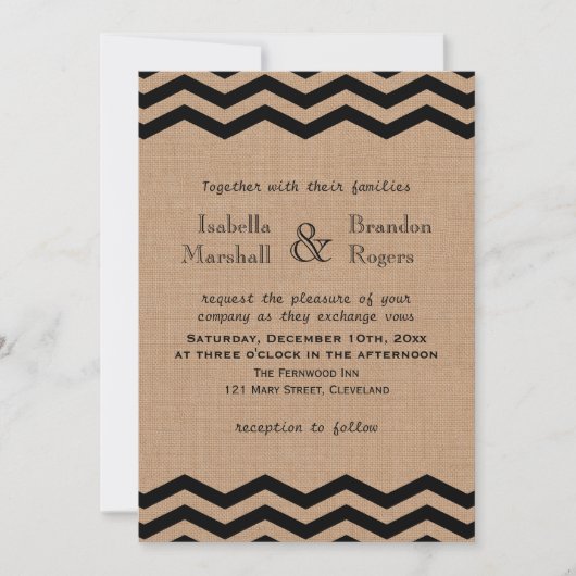 Zeer zwarte Chevrons op Burlap Wedding Invitation Kaart (Voorkant)