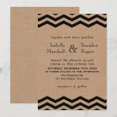 Zeer zwarte Chevrons op Burlap Wedding Invitation Kaart (Voorkant / Achterkant)