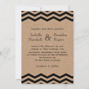Zeer zwarte Chevrons op Burlap Wedding Invitation Kaart