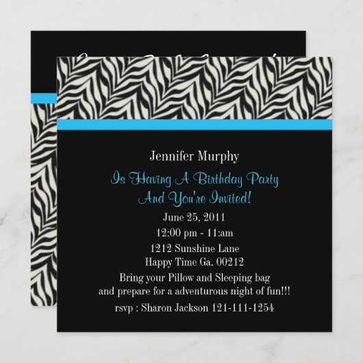 Zeerdag feestelijke uitnodigingen Zebra Print (Voorkant / Achterkant)