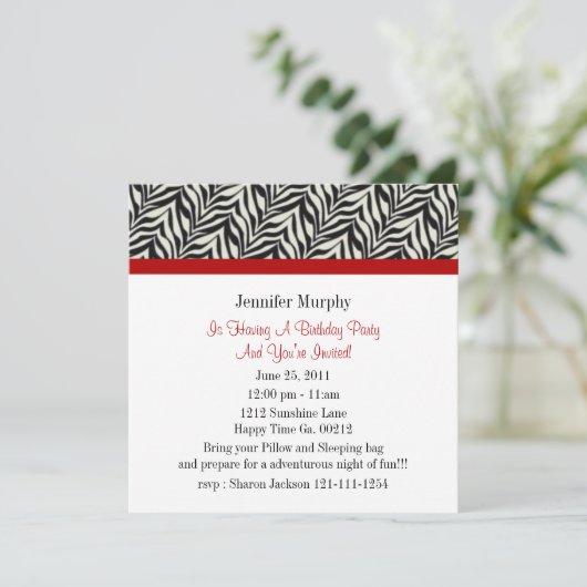 Zeerdag feestelijke uitnodigingen Zebra Print (Staand voorkant)