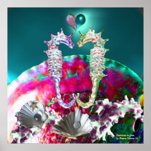 ZEERPAARDJES VERLIEFDE , ROZE TEAL BLAUW PARELMOER POSTER