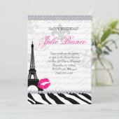 Zees Birthday Party Paris Kaart Eiffel Tower Zebra (Staand voorkant)