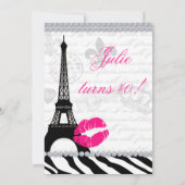 Zees Birthday Party Paris Kaart Eiffel Tower Zebra (Achterkant)