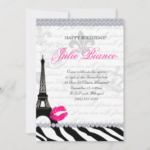 Zees Birthday Party Paris Kaart Eiffel Tower Zebra