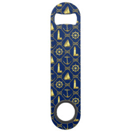 Zeesailboot Navy Blue en Gold Nautical Maritime Speed Flessenopener