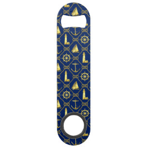 Zeesailboot Navy Blue en Gold Nautical Maritime Speed Flessenopener
