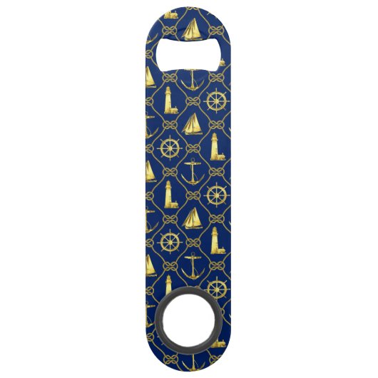 Zeesailboot Navy Blue en Gold Nautical Maritime Speed Flessenopener (Voorkant)