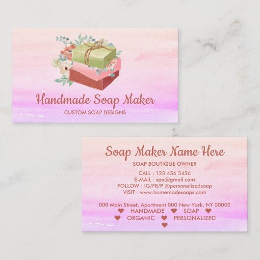 Zeesapverpakkingen met bloemen en boog visitekaartje (Voorkant / Achterkant)