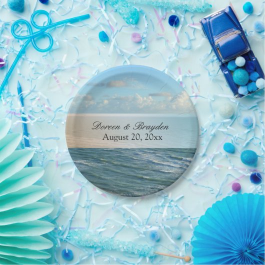 Zeescape Beach Wedding Blue Ocean Papieren Bordje (Feest)