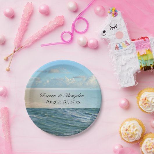 Zeescape Beach Wedding Blue Ocean Papieren Bordje (Feest)