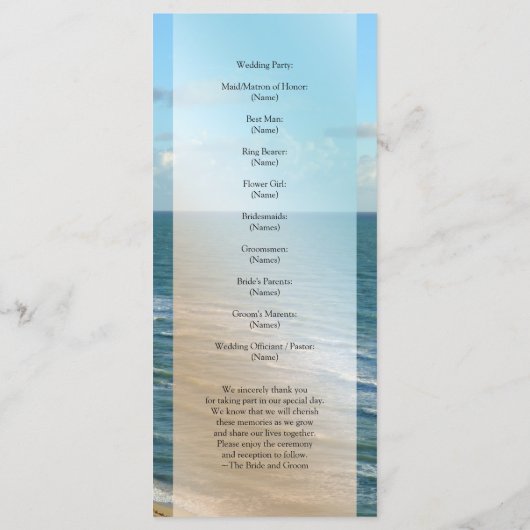 Zeescape Beach Wedding Blue Ocean Programmakaart (Achterkant)