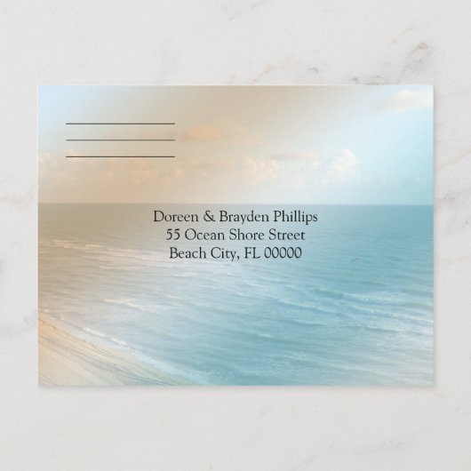 Zeescape Beach Wedding Blue Ocean Uitnodiging Briefkaart (Achterkant)