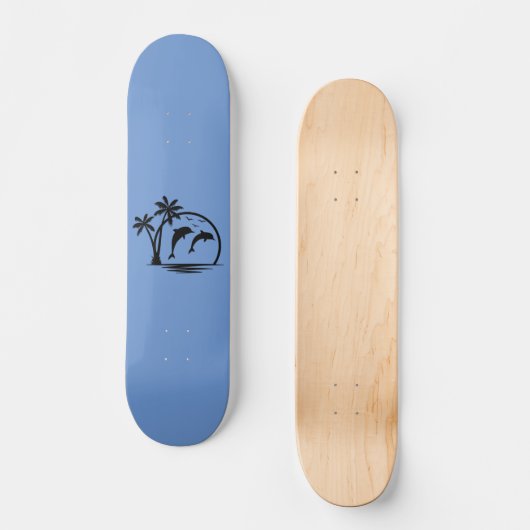Zeescape Dolphin Jumping Palm Tree Ocean Persoonlijk Skateboard (Voorkant)