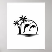 Zeescape Dolphin Jumping Palm Tree Ocean Poster (Voorkant)