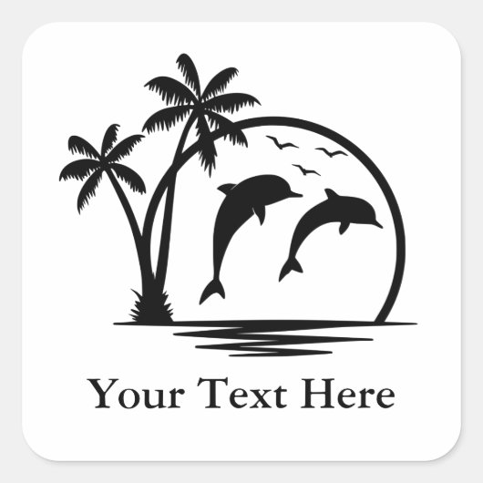 Zeescape Dolphin Jumping Palm Tree Ocean Vierkante Sticker (Voorkant)
