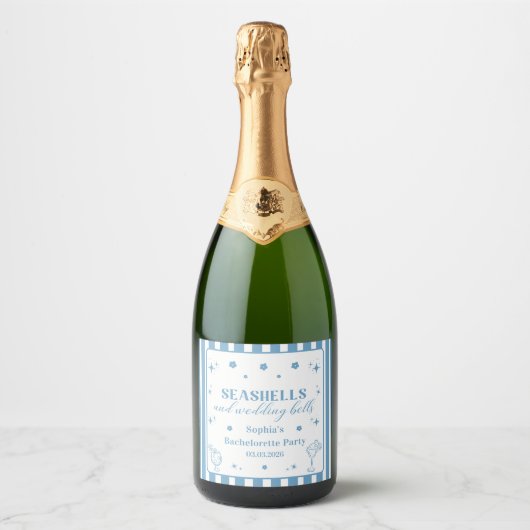 Zeeschalen en Bruiloftsbelletjes Bachelorette Fees Sparkling Wijnetiket (Voorkant)