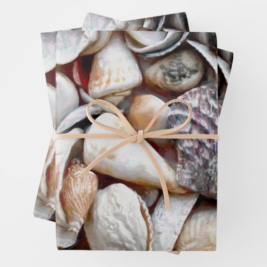 Zeeschalen en zeestrand prachtige ontkoppeling inpakpapier vel (In situ)