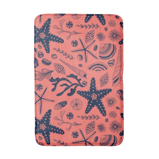 Zeeschalen levende koraalachtergrond badmat (Voorkant Verticaal)