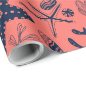Zeeschalen levende koraalachtergrond cadeaupapier (Rol Hoek)