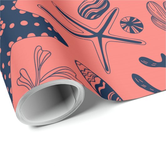 Zeeschalen levende koraalachtergrond cadeaupapier (Rol Hoek)