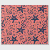 Zeeschalen levende koraalachtergrond cadeaupapier (Vlak)