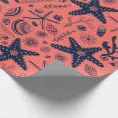 Zeeschalen levende koraalachtergrond cadeaupapier (Hoek)