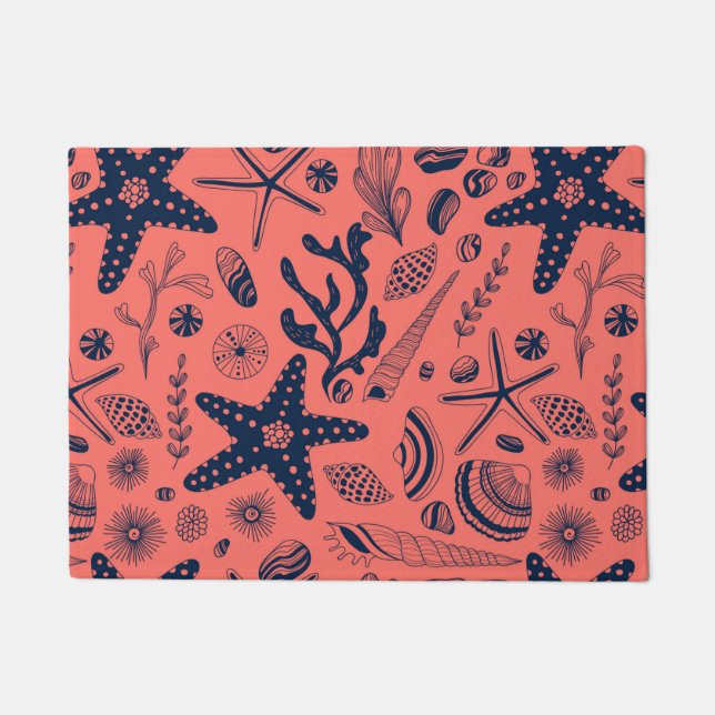Zeeschalen levende koraalachtergrond deurmat (Voorkant)