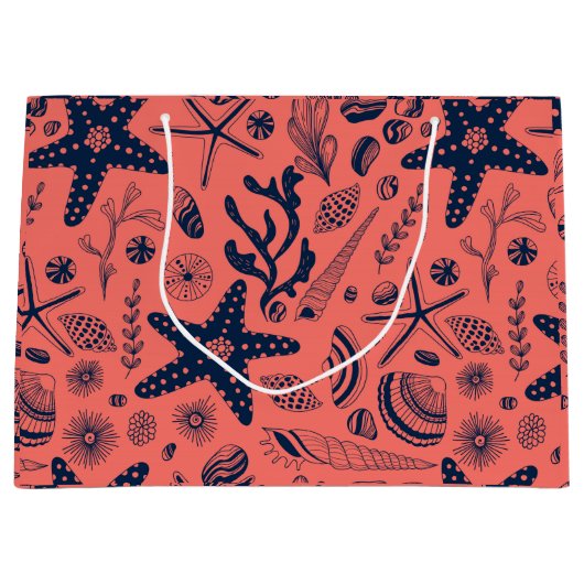 Zeeschalen levende koraalachtergrond groot cadeauzakje (Voorkant)