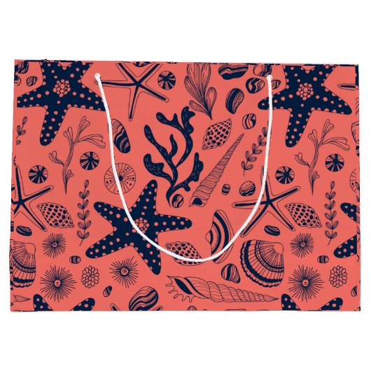 Zeeschalen levende koraalachtergrond groot cadeauzakje (Achterkant)