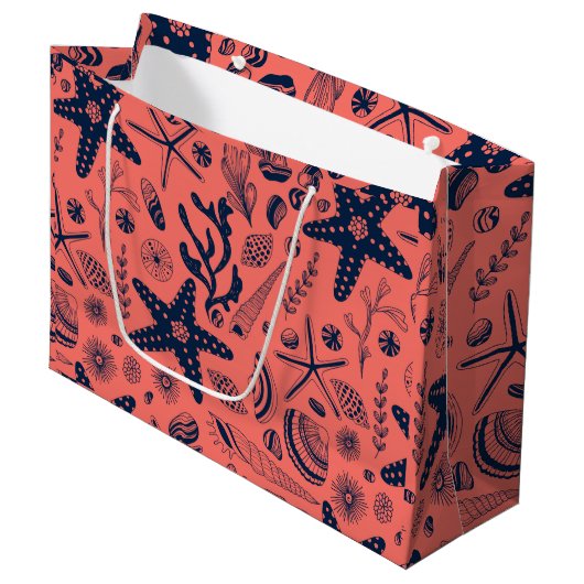 Zeeschalen levende koraalachtergrond groot cadeauzakje (Voorkant Gekanteld)