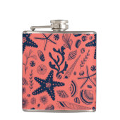 Zeeschalen levende koraalachtergrond heupfles (Voorkant)