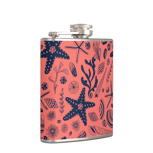 Zeeschalen levende koraalachtergrond heupfles (Rechts)