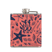 Zeeschalen levende koraalachtergrond heupfles (Achterkant)