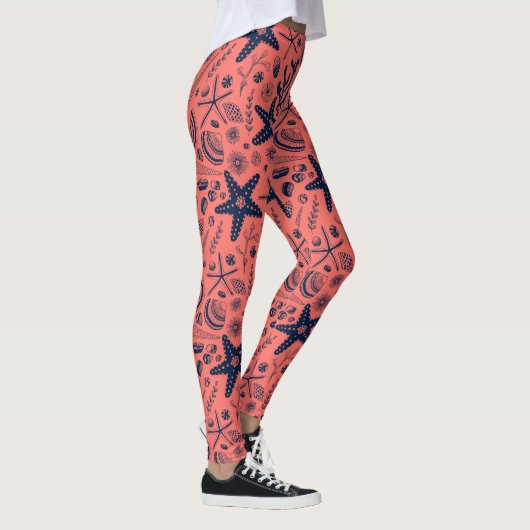 Zeeschalen levende koraalachtergrond leggings (Rechts)