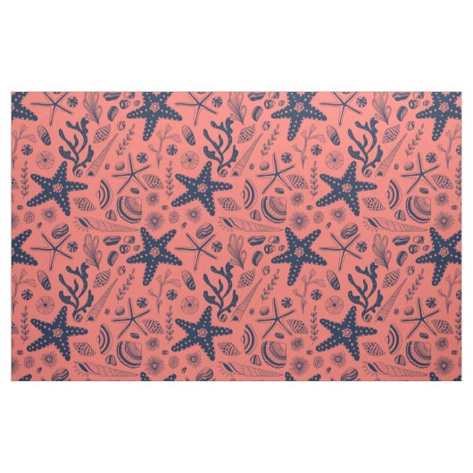 Zeeschalen levende koraalachtergrond stof (Fat Quarter)