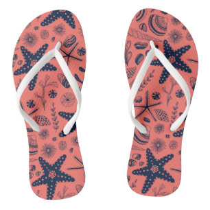 Zeeschalen levende koraalachtergrond teenslippers