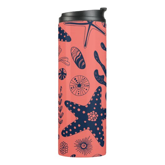 Zeeschalen levende koraalachtergrond thermosbeker (Gedraaid links)